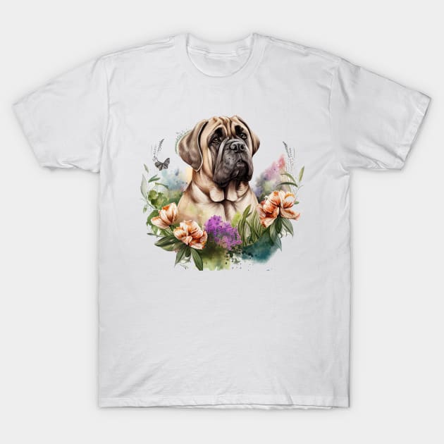 Bull Mastiff Floral T-Shirt by Mixtgifts